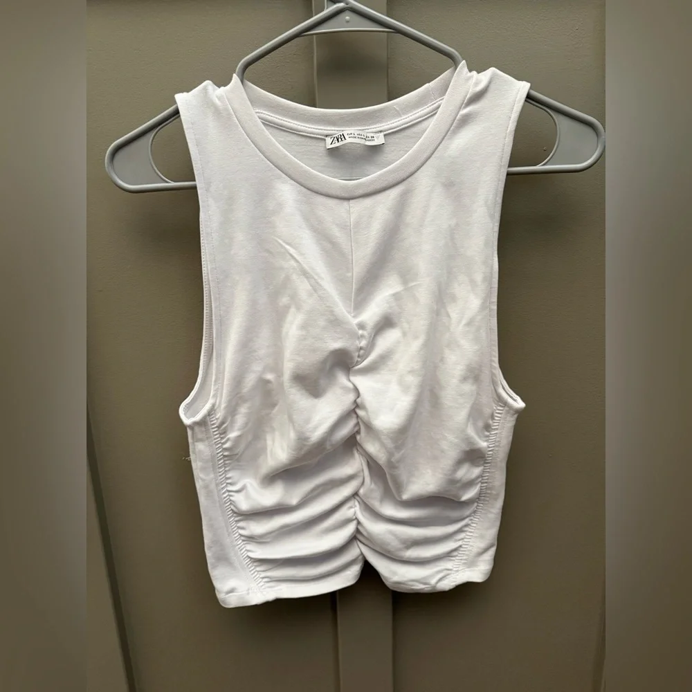 Zara White Sleeveless Ruched Top - Picture 3 of 7